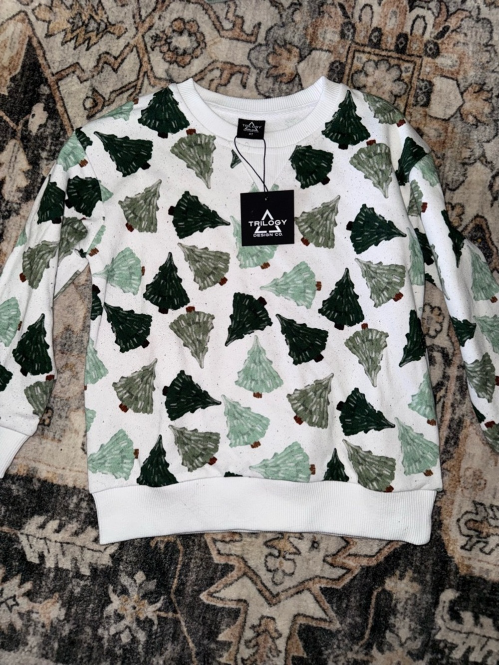 Kids White Sweatshirt with Green Tree Print